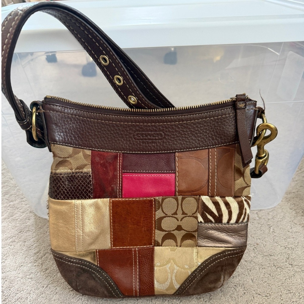 Coach Crossbody Patchwork Signature Multi Brown Women Small Handbag 10435